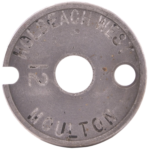 164 - A Tyers No 6 single line tablet, HOLBEACH WEST-MOULTON. (alloy), from the Spalding to Sutton Bridge ... 