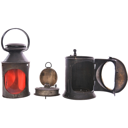 172 - An LNWR three aspect handlamp, the body stamped BANGOR P WAY, original condition with vessel and bur... 