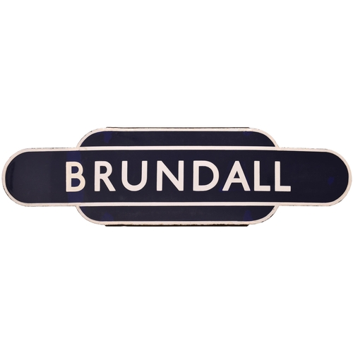 175 - A BR(E) totem sign, BRUNDALL, (h/f), from the Norwich to Yarmouth and Lowestoft routes. Excellent co... 