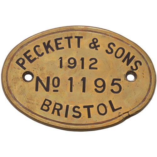 181 - A worksplate, PECKETT 1195, 1912. From a standard gauge 0-4-0ST new to Vickers Ltd, River Don Steelw... 