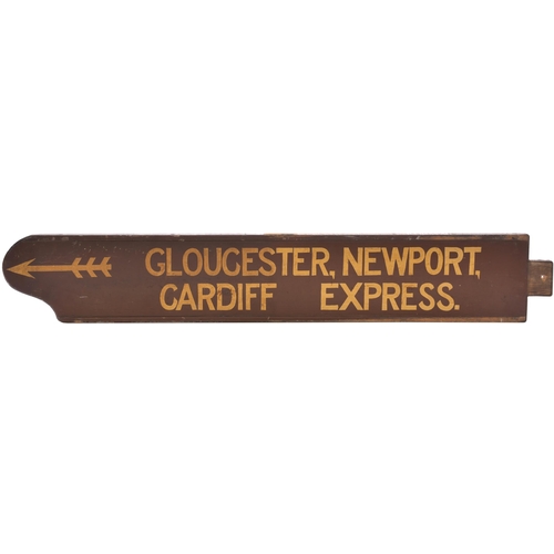 28 - A fingerboard, GLOUCESTER, NEWPORT, CARDIFF EXPRESS, painted wood, length 46¾