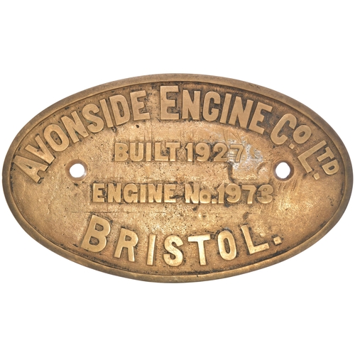 308 - A worksplate, AVONSIDE ENGINE Co, 1973, 1920, from a standard gauge 0-4-0ST which was acquired for p... 