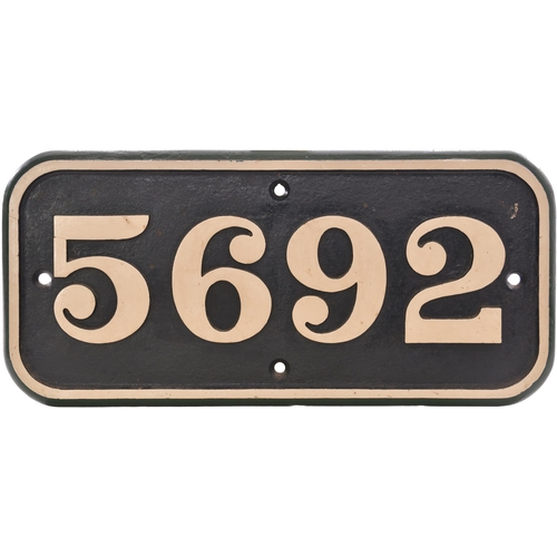 312 - A GWR cast iron cabside numberplate, 5692, from a 5600 Class 0-6-2T built at Swindon in January 1927... 