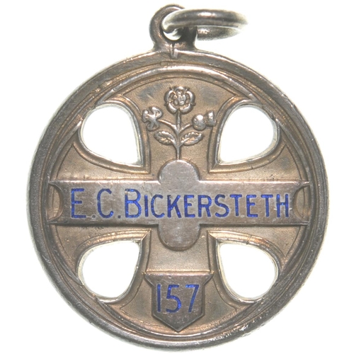 325 - An LNWR pass, E C BICKERSTETH, 157, silver, with blue enamel inlay, 1…›