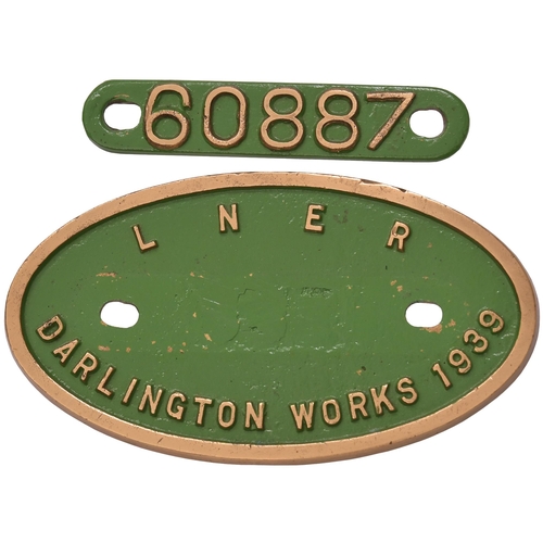 326 - A worksplate, LONDON & NORTH EASTERN RAILWAY, 60887, Darlington, 1939 from a LNER V2 Class 2-6-2 No ... 