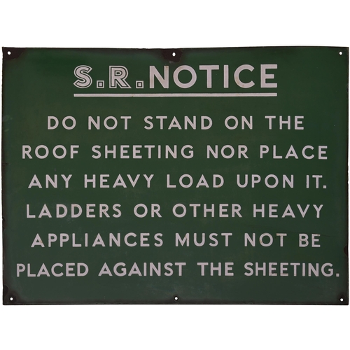 327 - A Southern Railway sign titled S.R. NOTICE, utilising sunshine lettering for the initials only, a wa... 