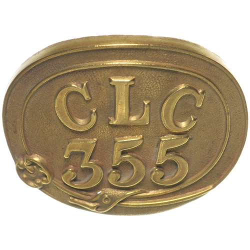 337 - A Cheshire Lines Committee cap badge, CLC, 355, within belted garter, brass 2¼