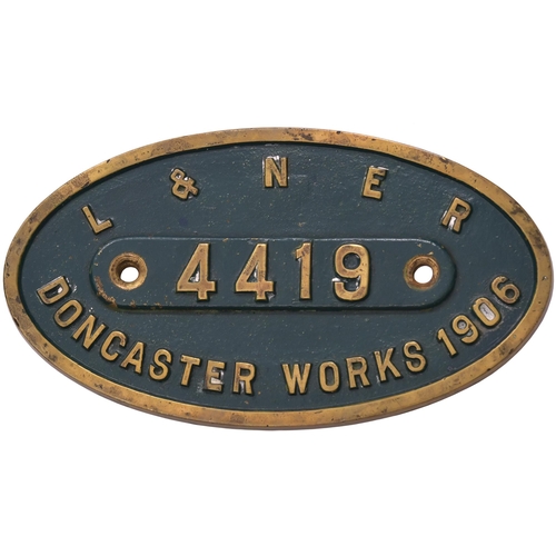 346 - A worksplate, L & NER, 4419, Doncaster, 1906, from a Great Northern Railway/LNER C1 Class 4-4-2 Atla... 