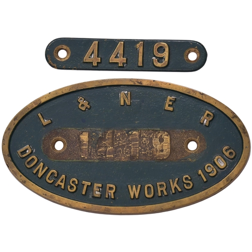 346 - A worksplate, L & NER, 4419, Doncaster, 1906, from a Great Northern Railway/LNER C1 Class 4-4-2 Atla... 