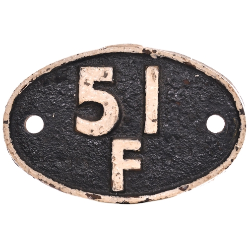 348 - A shedplate, 51F, West Auckland (1948-February 1965). The front repainted. (Postage Band: B)