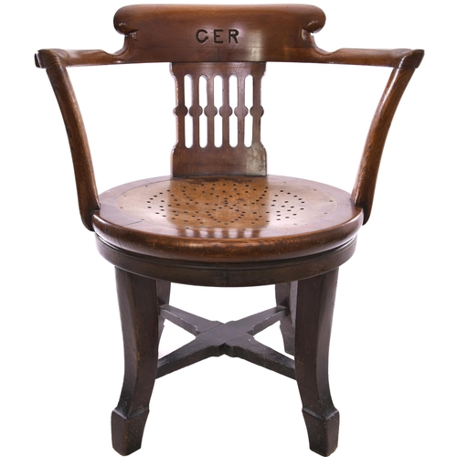 349 - A Great Eastern Railway captains chair, the company initials prominently carved in the top bar, soun... 