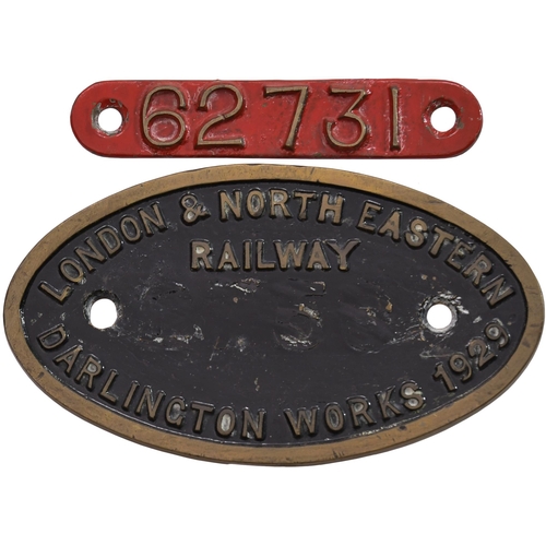 353 - A worksplate, LONDON & NORTH EASTERN RAILWAY, 62731, DARLINGTON, 1929, from a LNER D49 Shire Class 4... 