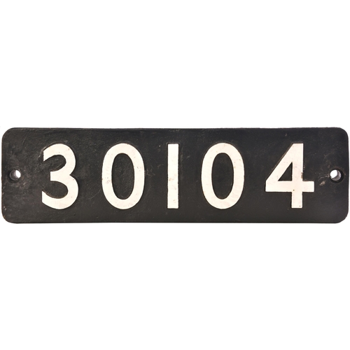 358 - A smokebox numberplate, 30104, from a London & South Western Railway M7 Class 0-4-4T No 104 built at... 