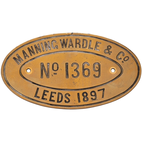 364 - A worksplate MANNING WARDLE No 1369 of 1897, from a standard gauge 0-4-0 saddle tank with outside cy... 