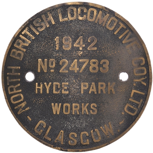 378 - A worksplate, NORTH BRITISH LOCOMOTIVE Co, 24783, HYDE PARK WORKS, 1942, from a LMS Class 8F 2-8-0 N... 