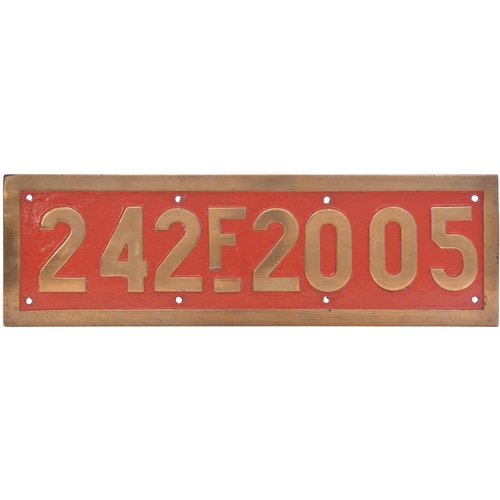 394 - A Spanish cabside numberplate, 242F.2005. From a Spanish State Railways (RENFE) 5ft 6ins gauge 4-8-4... 