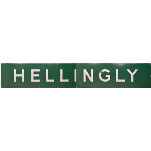 399 - A Southern Railway station sign, HELLINGLY, (flangeless), from the Eridge to Polegate route, the Cuc... 