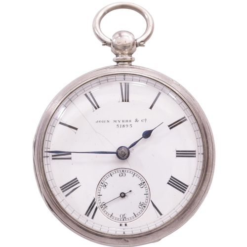 402 - A GWR key wound pocket watch, by John Myers & Co London, with hallmarked silver case, the back marke... 