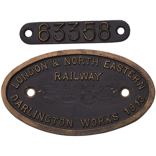 405 - A worksplate, LONDON & NORTH EASTERN RAILWAY, 63358, DARLINGTON WORKS, 1913, from a North Eastern Ra... 