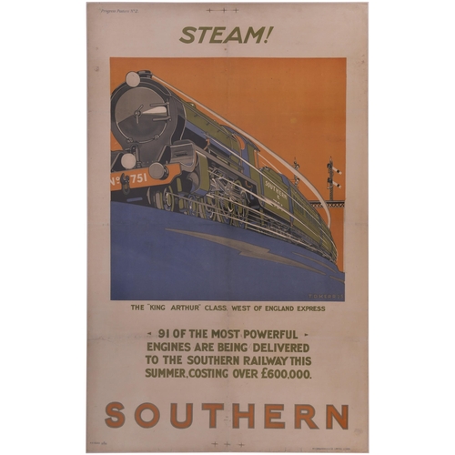 408 - A Southern Railway double royal poster, STEAM! KING ARTHUR CLASS LOCOMOTIVES, by T.D. Kerr, 1925. La... 