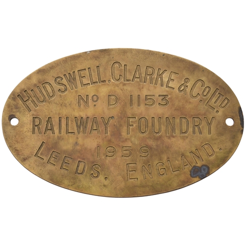 428 - A worksplate, HUDSWELL CLARKE D1153 of 1959 from a standard gauge 0-4-0 diesel mechanical new to the... 