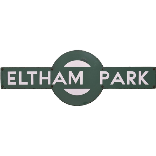 431 - An SR target sign, ELTHAM PARK, from the Lewisham to Dartford (via Bexley Heath) route. Excellent co... 