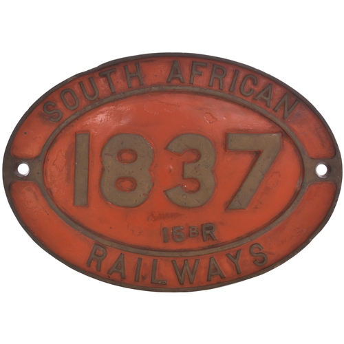 432 - A South African Railways cabside numberplate, 1837, from a 3ft 6ins gauge Class 15BR 4-8-2 built by ... 