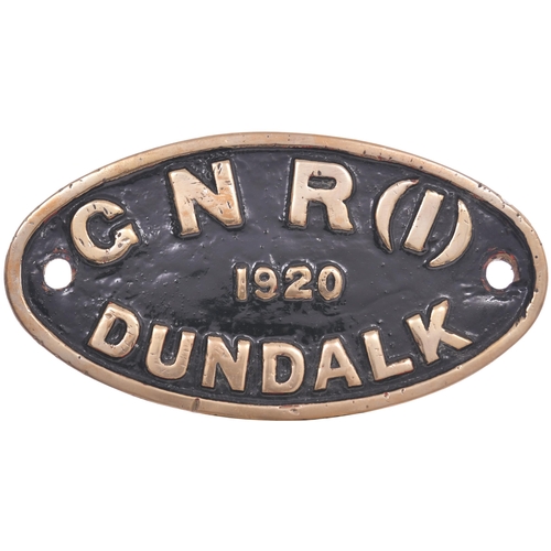 436 - A worksplate, GNR(I), DUNDALK, 1920, from a 5ft 3ins gauge 4-4-0 rebuilt and superheated at Dundalk.... 