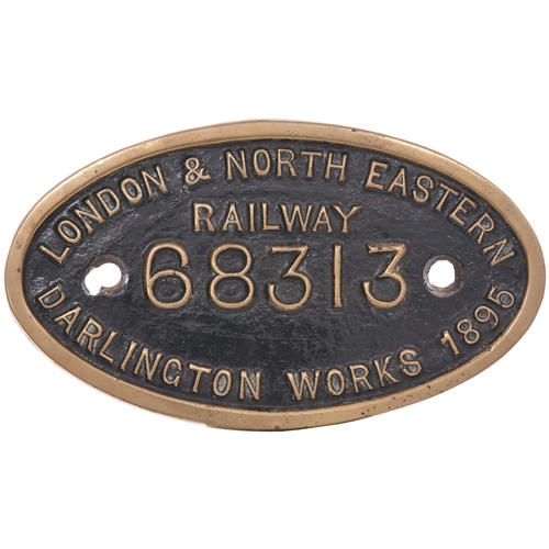 442 - A worksplate, LONDON & NORTH EASTERN RAILWAY, 68313, DARLINGTON, 1895, from a North Eastern Railway ... 