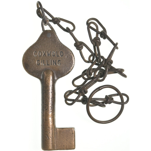 449 - A North Eastern Railway gangers trolley key, COXWOLD-GILLING, from the Pilmoor to Malton route which... 