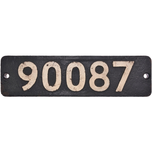 454 - A smokebox numberplate, 90087, from a War Department Austerity 2-8-0 built by the North British Loco... 