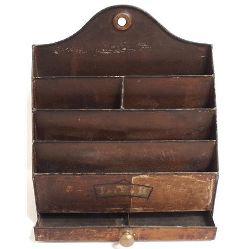 110 - L&YR leaflet rack, stamped and sign written with company initials, complete with lower draw, tinplat... 