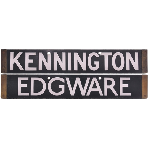 112 - LT cab plate, EDGWARE-KENNINGTON, enamel, brass ends, length 25¼