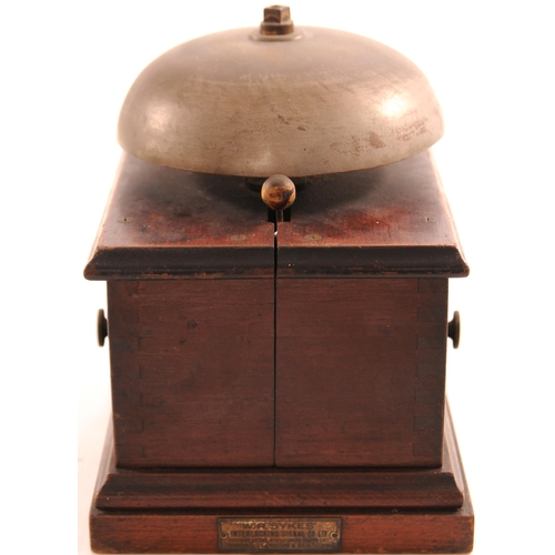 129 - SR Sykes block bell, small square case with makers plate, fine original condition.