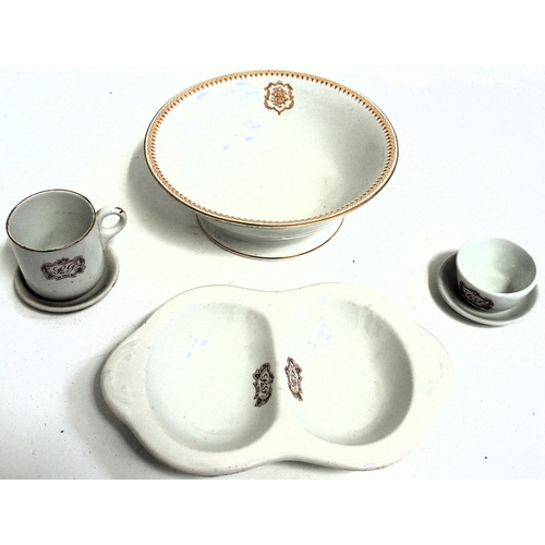 13 - Spiers & Pond china, coffee cup, pinch bowl, small saucers, two compartment condiment dish, 8