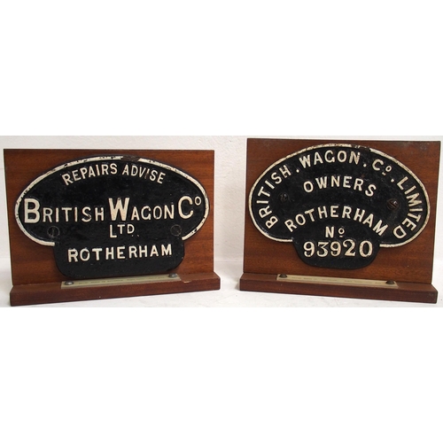 140 - Wagonplates, British Wagon Co Ltd, 93920, with its matching repair plate, each attractively mounted ... 