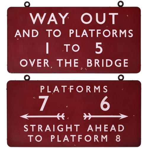 149 - BR(M) station sign, WAY OUT AND TO PLATFORMS 1-5 OVER THE BRIDGE / PLATFORMS 7 (ARROWS) 6 STRAIGHT A... 