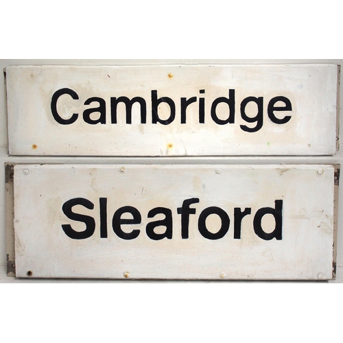 155 - BR signs, CAMBRIDGE, also SLEAFORD, heavily repainted and mounted on boards. (2) (Dispatch by Mailbo... 