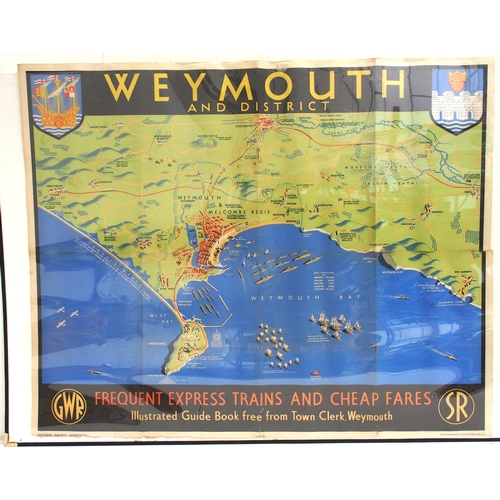 159 - SR & GWR poster, WEYMOUTH and DISTRICT, 1938, quad royal, overall good bright condition though folde... 