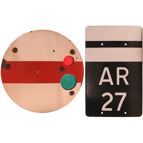 164 - Ground signal face plate, with cast iron fittings and red/blue aspects, also signal number AR 27, en... 