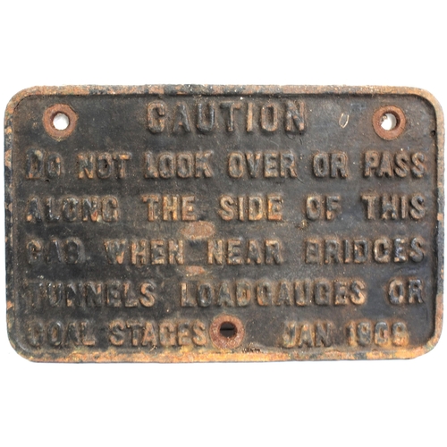 20 - GWR cab notice regarding the dangers of restricted space on the Fireman's side of the cab, 11¾
