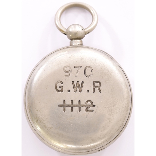 207 - Pocket watch, GWR 970 (1112), Waltham, Skarret & Co, Worcester engraved on the movement, key wound.