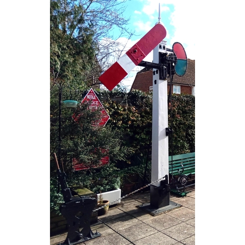 22 - Complete GNR wooden post somersault signal including a GNR(D) lever, purple back blind, LNER lamp ca... 