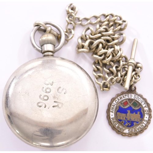 241 - SR pocket watch, 3996, by Recta, with second hand dial and ASRS union fob, runs when wound.