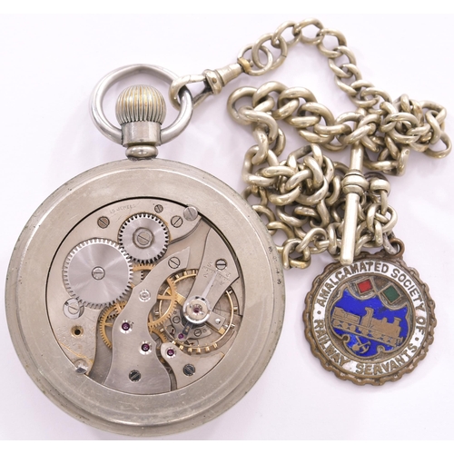 241 - SR pocket watch, 3996, by Recta, with second hand dial and ASRS union fob, runs when wound.