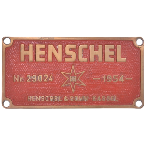 301 - Worksplate, HENSCHEL 29024, 1954, (loco 843), from Indian broad gauge 2-8-2 WG 8880, cast brass, 8¼