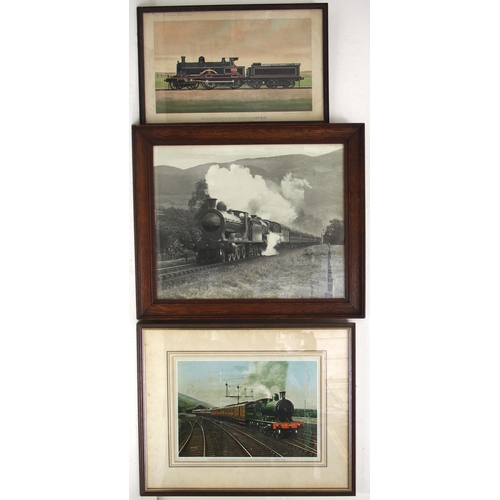 307 - Framed prints, LNWR  Webb Compound, F Moore, also a  photograph of a double headed Highland train in... 