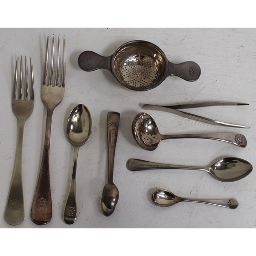 310 - Selection of cutlery, GWR, LMS, LNER selection including LMS Hotels sugar tongs, a small straining l... 