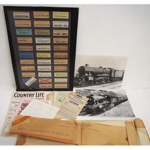 313 - Photographs of 1015 Country of Gloucester, large format,  also handbills and framed LSWR luggage lab... 