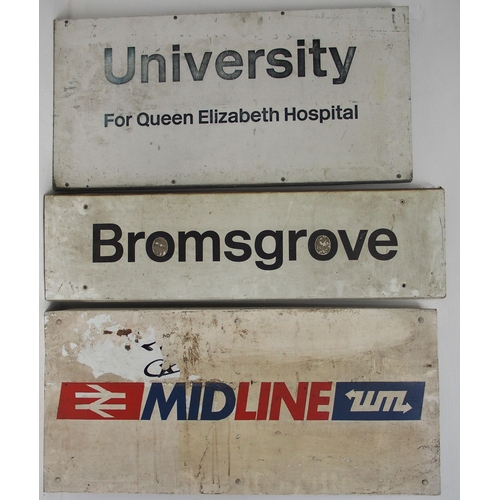 319 - British Rail station signs, BROMSGROVE, UNIVERSITY, MIDLINE,  all  BR corporate image style, origina... 